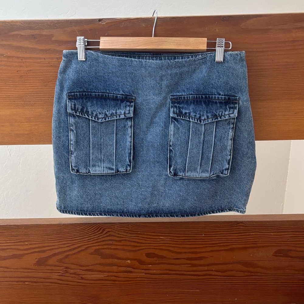 Vici Blue Denim Mini Skirt with Front Pockets